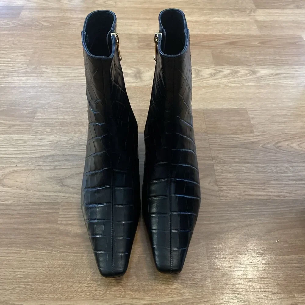 Michael Kors Womens Cosmo Croc-Embossed Kitten Heel Booties Black 10M New - Picture 3 of 10